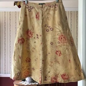 LRL Ralph Lauren Skirt Floral Buttons 100% Linen 4